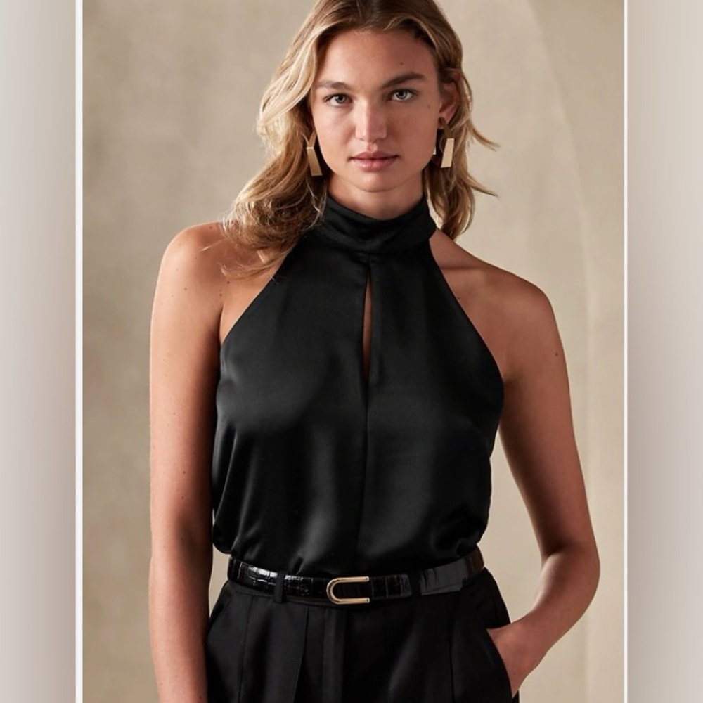 Banana Republic Lili Satin Top Halter Black Size Medium NWT